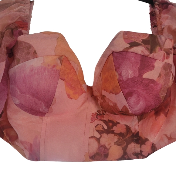 Asos Design floral bustier top with puff sleeves Size 4 NWT - Picture 9 of 13